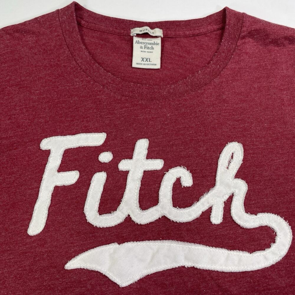 Abercrombie Fitch Men’s T Shirt XXL Long Sleeve Embroidered Logo Red Muscle